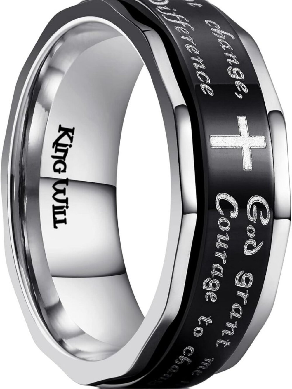 8mm Black Gold Silver Stainless Steel Prayer Ring | Rotatable Lord's Prayer Band
